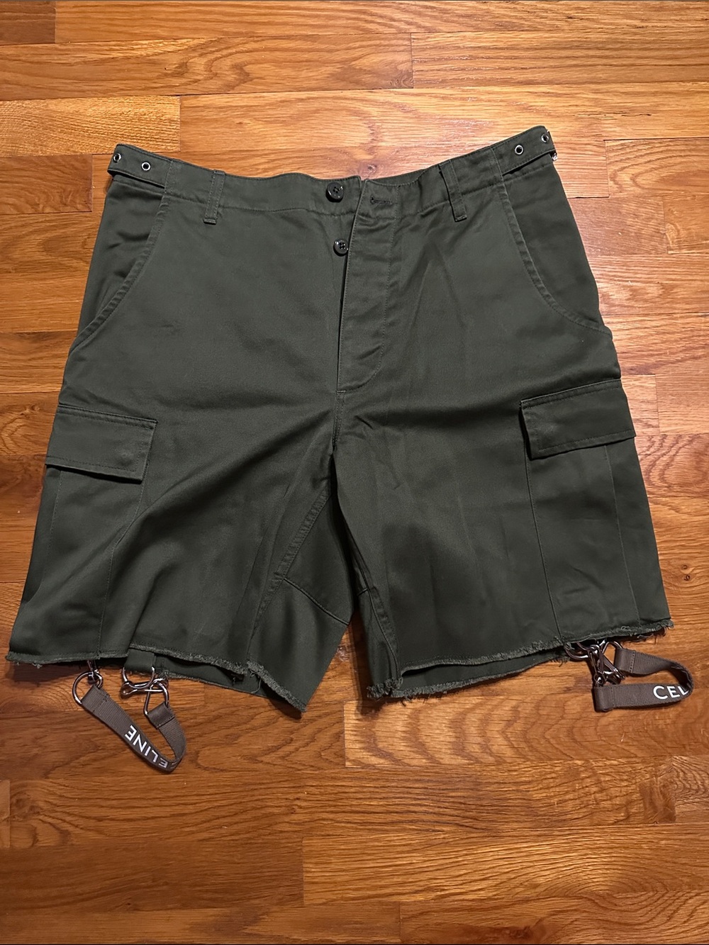 Celine Olive Green Utility Cargo Shorts
